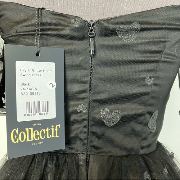 Collectif Skylar Glitter Heart Swing Sweetheart Puff Sleeve Tulle Prom Dress XXS - Picture 14 of 16